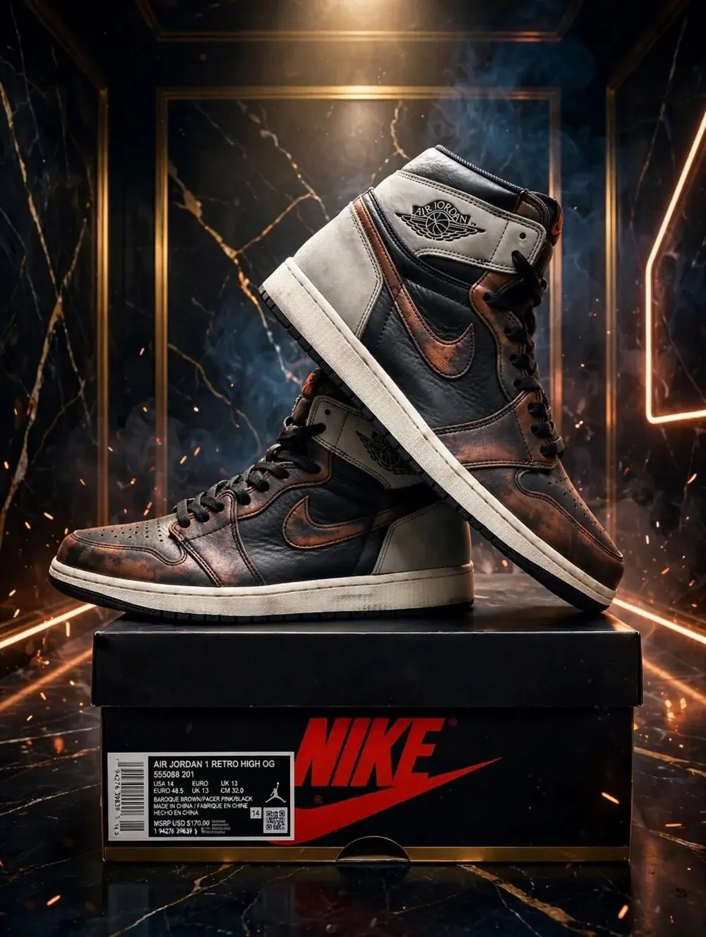 Size 14 - Jordan 1 Retro High OG Patina 555088-033 Rust Shadow Baroque Brown